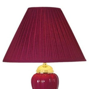 Homeroots Set Of Three 64" Gold Ceramic Bedside Floor And Table Lamp Set With Red Empire Shade   468622