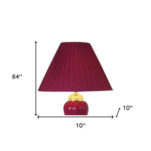 Homeroots Set Of Three 64" Gold Ceramic Bedside Floor And Table Lamp Set With Red Empire Shade   468622