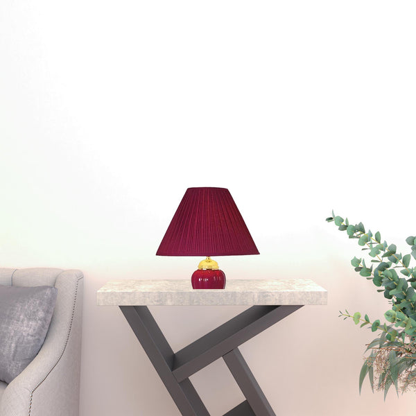 Homeroots Set Of Three 64" Gold Ceramic Bedside Floor And Table Lamp Set With Red Empire Shade   468622