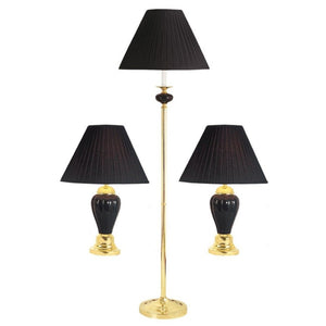 HomeRoots Set Of Three 64" Gold Ceramic Floor and Table Lamps with Elegant Empire Shades for Cozy Lighting Black 468623