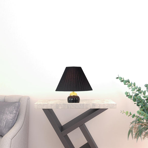 HomeRoots Set Of Three 64" Gold Ceramic Floor and Table Lamps with Elegant Empire Shades for Cozy Lighting Black 468623