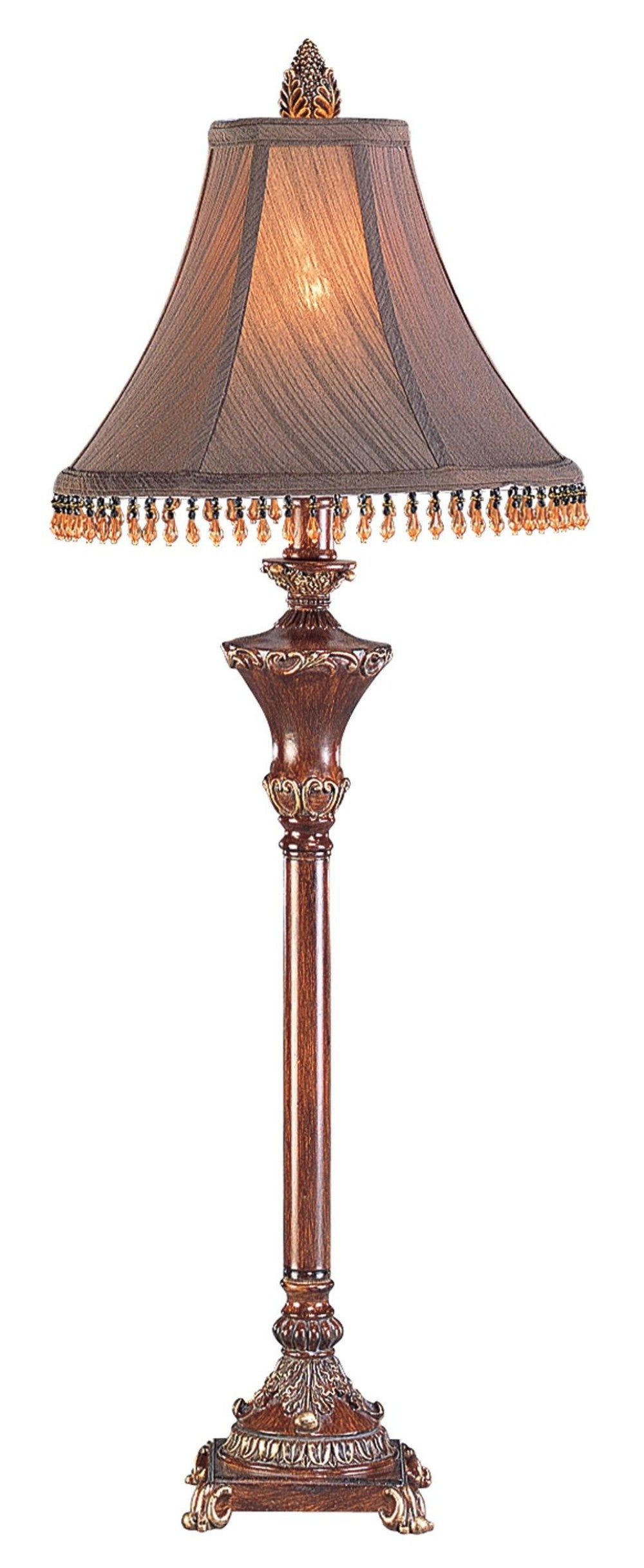 Homeroots 30" Bronze Polyresin Table Lamp With Brown Bell Shade With Hanging Beads   468625