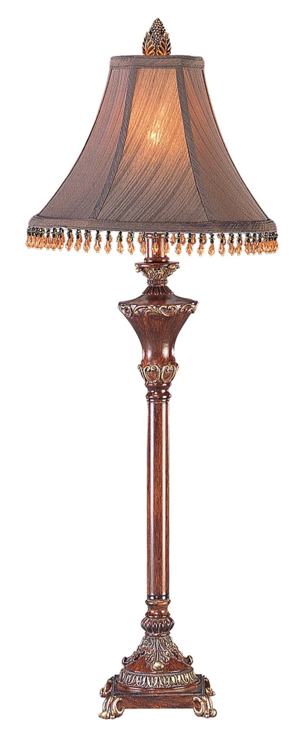 Homeroots 30" Bronze Polyresin Table Lamp With Brown Bell Shade With Hanging Beads   468625
