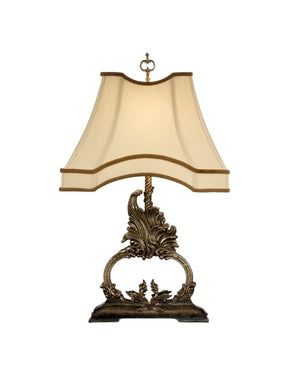 Wildwood Gilt Ornamental Flourish Table Lamp With Gold Metal Leaf, Antique Faux-Wood Base, 27" Height Elegance 46863