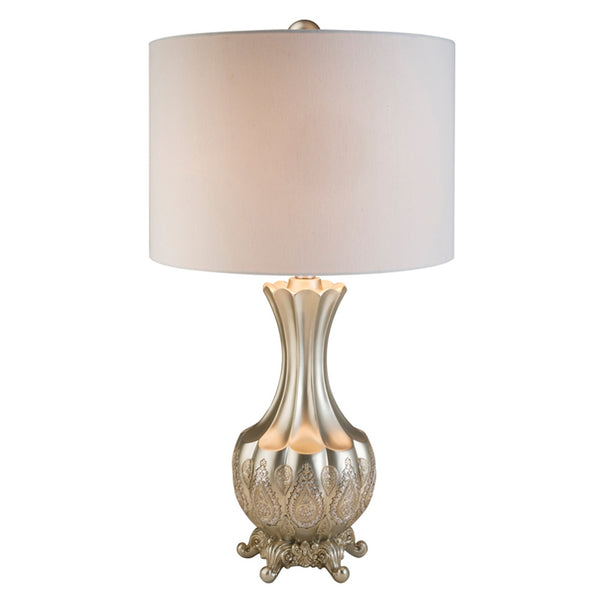 Homeroots Elegant Silver Table Lamp With White Linen Lamp Shade   468632