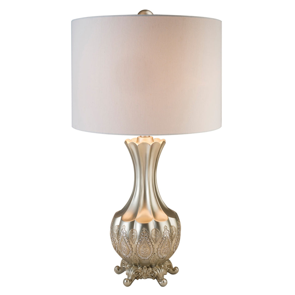 Homeroots Elegant Silver Table Lamp With White Linen Lamp Shade   468632