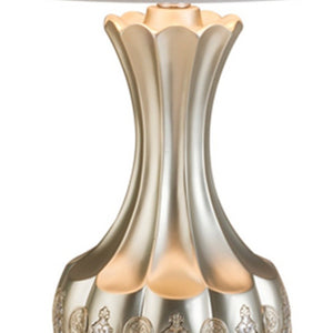 Homeroots Elegant Silver Table Lamp With White Linen Lamp Shade   468632