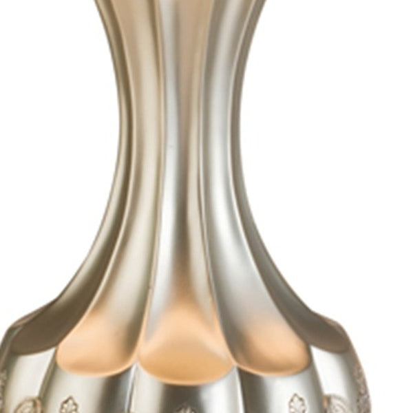 Homeroots Elegant Silver Table Lamp With White Linen Lamp Shade   468632