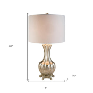 Homeroots Elegant Silver Table Lamp With White Linen Lamp Shade   468632