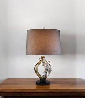 HomeRoots Brown Faux Crystal Glam Accent Table Lamp - Curvy Design with Gold Flecks, Fabric Shade & 3-Way Switch 468635