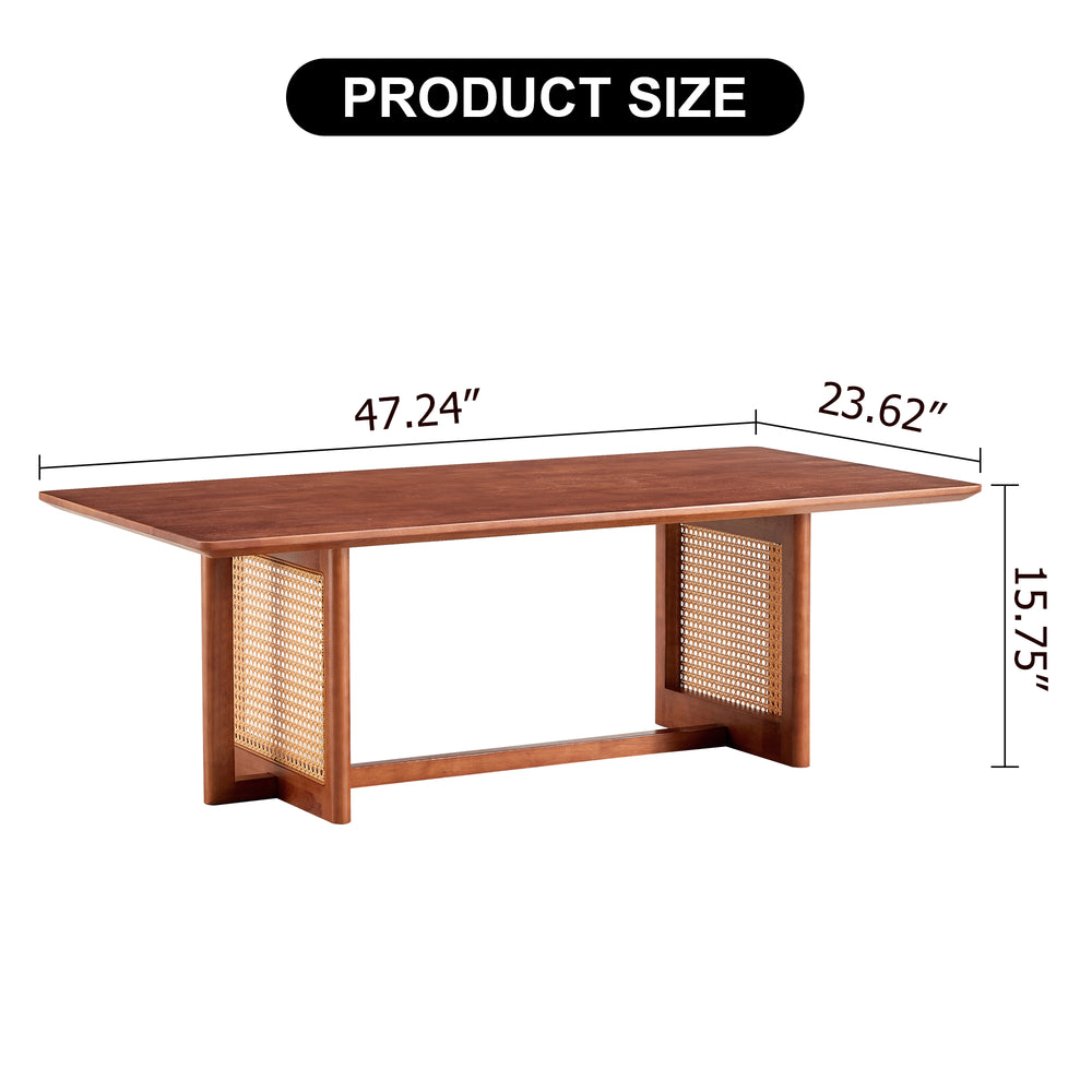 English Elm Chinese Walnut Imitation Rattan Coffee Table Rectangular Rubberwood Low Tea Table — Compact Chic, Easy Assembly, Durable Style W1512P380701