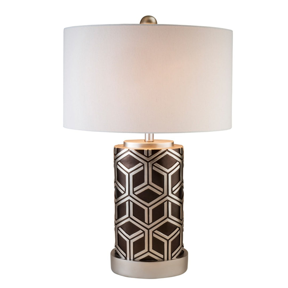 HomeRoots Deep Brown Geo Weave Table Lamp - Mid-Century Modern & Art Deco Accent for Stylish Living Spaces Chestnut Silver 468642