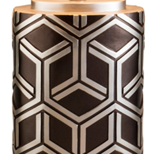 HomeRoots Deep Brown Geo Weave Table Lamp - Mid-Century Modern & Art Deco Accent for Stylish Living Spaces Chestnut Silver 468642