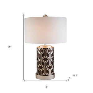 HomeRoots Deep Brown Geo Weave Table Lamp - Mid-Century Modern & Art Deco Accent for Stylish Living Spaces Chestnut Silver 468642