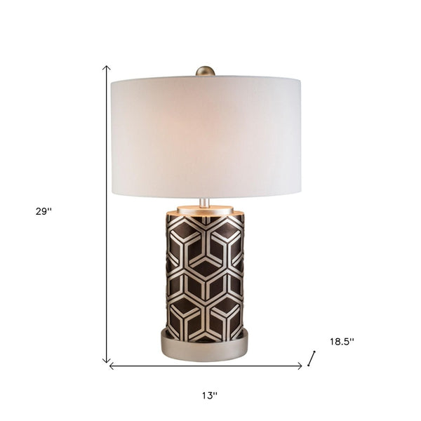 HomeRoots Deep Brown Geo Weave Table Lamp - Mid-Century Modern & Art Deco Accent for Stylish Living Spaces Chestnut Silver 468642