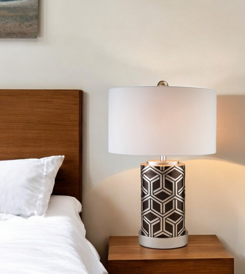 HomeRoots Deep Brown Geo Weave Table Lamp - Mid-Century Modern & Art Deco Accent for Stylish Living Spaces Chestnut Silver 468642