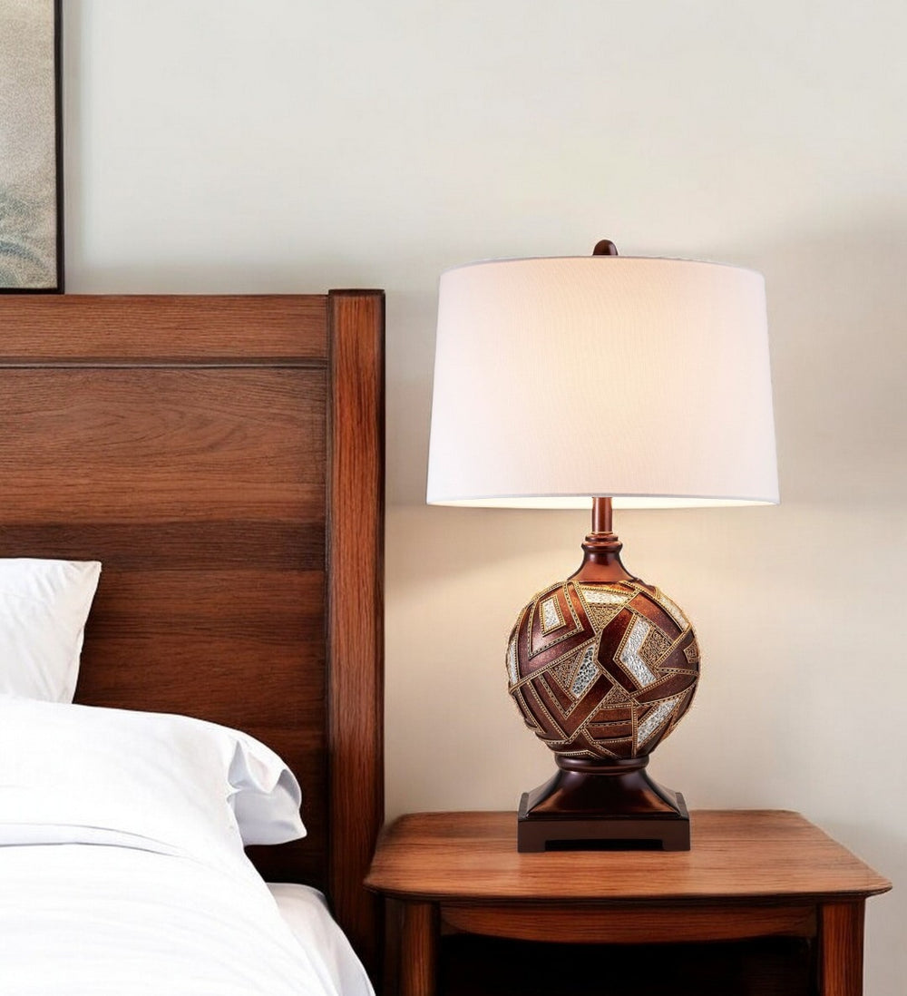 HomeRoots Brown Metallic Mosaic Table Lamp - Elegant Urn-Shaped Design with Soft Fabric Shade for Ambient Glow 468645