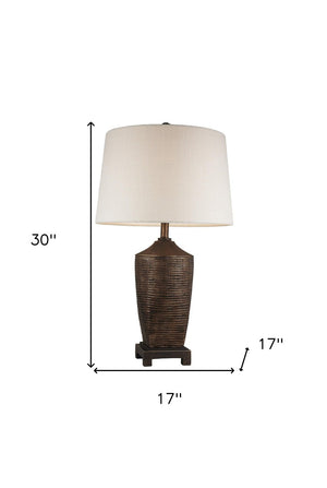 HomeRoots Fantastic Rustic Ribbed Bronze Table Lamp - Aged Finish, Textured Design, Adjustable Brightness & UL Listed 468648