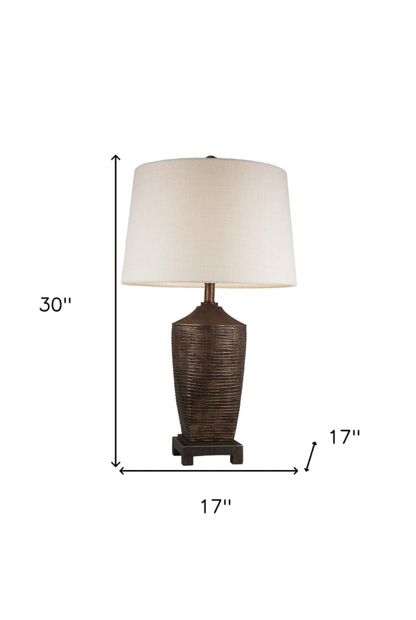 HomeRoots Fantastic Rustic Ribbed Bronze Table Lamp - Aged Finish, Textured Design, Adjustable Brightness & UL Listed 468648
