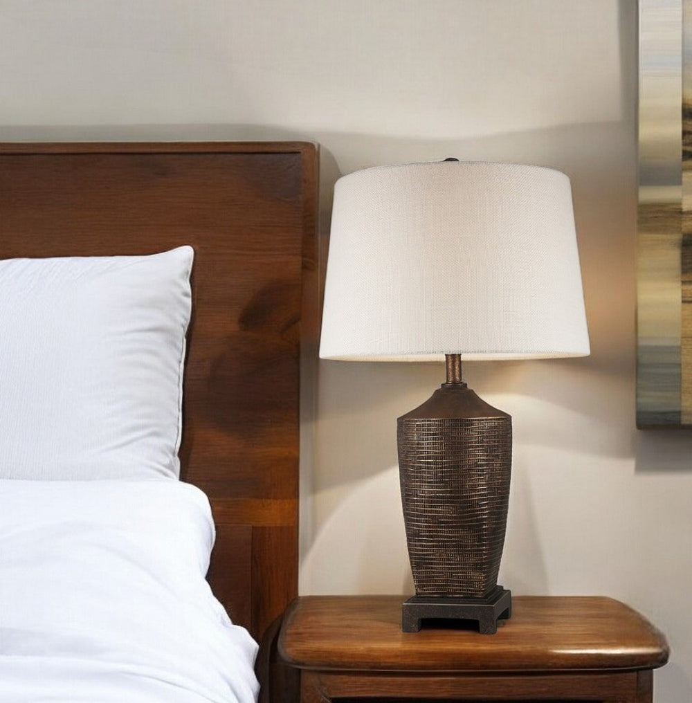 HomeRoots Fantastic Rustic Ribbed Bronze Table Lamp - Aged Finish, Textured Design, Adjustable Brightness & UL Listed 468648