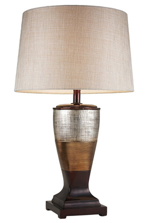 HomeRoots Exotic Brown and Gold Wide Stripe Table Lamp - Sculptural Design with Adjustable 3-Way Lighting Options 468649