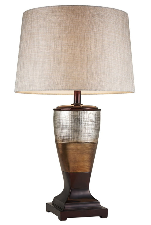 HomeRoots Exotic Brown and Gold Wide Stripe Table Lamp - Sculptural Design with Adjustable 3-Way Lighting Options 468649