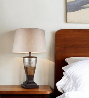 HomeRoots Exotic Brown and Gold Wide Stripe Table Lamp - Sculptural Design with Adjustable 3-Way Lighting Options 468649