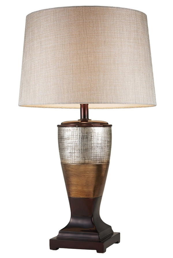 HomeRoots Exotic Brown and Gold Wide Stripe Table Lamp - Sculptural Design with Adjustable 3-Way Lighting Options 468649
