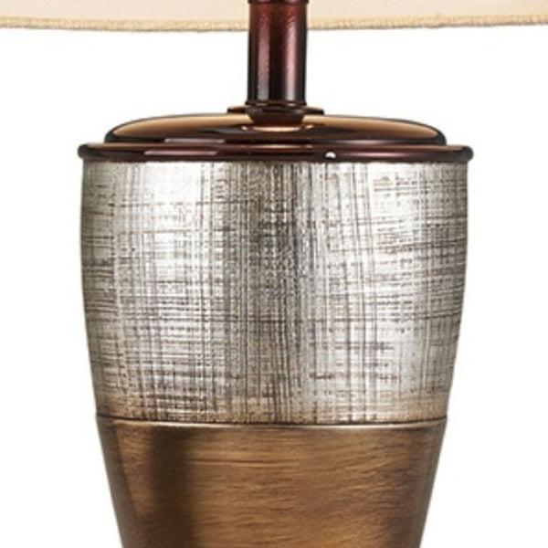 HomeRoots Exotic Brown and Gold Wide Stripe Table Lamp - Sculptural Design with Adjustable 3-Way Lighting Options 468649