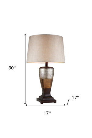 HomeRoots Exotic Brown and Gold Wide Stripe Table Lamp - Sculptural Design with Adjustable 3-Way Lighting Options 468649