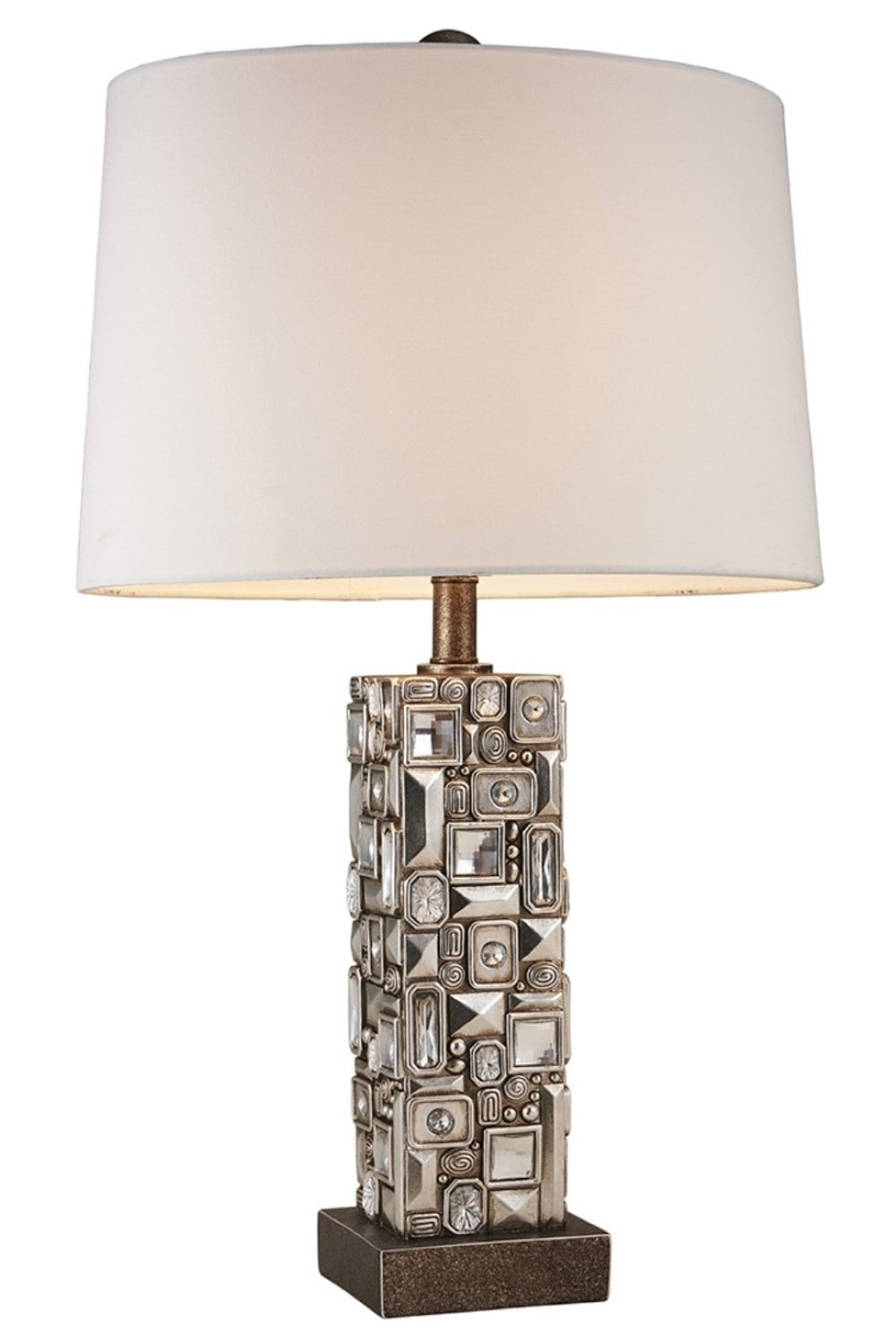 HomeRoots Silver Table Lamp with Mirror-Accent Base, White Shade, and Adjustable Brightness for Modern Decor 468650