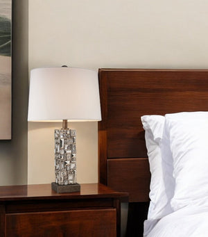 HomeRoots Silver Table Lamp with Mirror-Accent Base, White Shade, and Adjustable Brightness for Modern Decor 468650