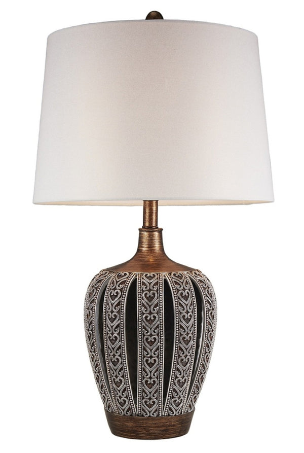 HomeRoots Primo Tall Brown Table Lamp - Elegant White Shade, 3-Way Brightness, Perfect for Any Room Decor 468651
