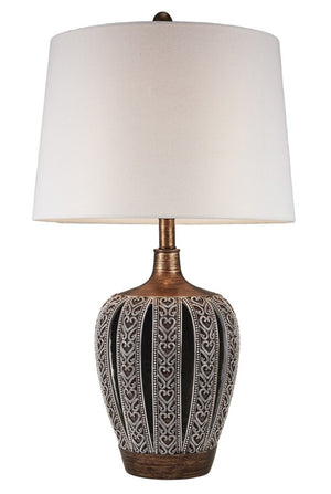 HomeRoots Primo Tall Brown Table Lamp - Elegant White Shade, 3-Way Brightness, Perfect for Any Room Decor 468651