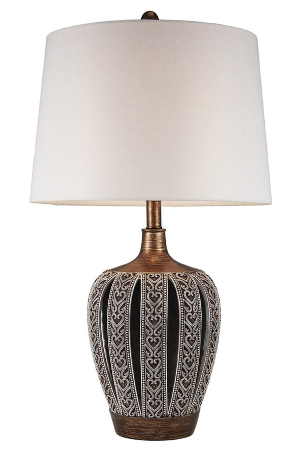 HomeRoots Primo Tall Brown Table Lamp - Elegant White Shade, 3-Way Brightness, Perfect for Any Room Decor 468651
