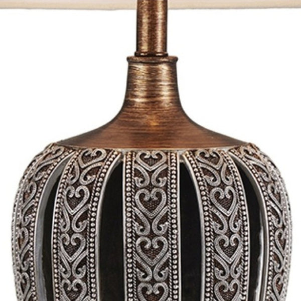 HomeRoots Primo Tall Brown Table Lamp - Elegant White Shade, 3-Way Brightness, Perfect for Any Room Decor 468651