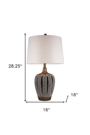 HomeRoots Primo Tall Brown Table Lamp - Elegant White Shade, 3-Way Brightness, Perfect for Any Room Decor 468651