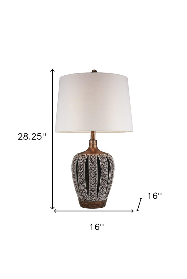 HomeRoots Primo Tall Brown Table Lamp - Elegant White Shade, 3-Way Brightness, Perfect for Any Room Decor 468651