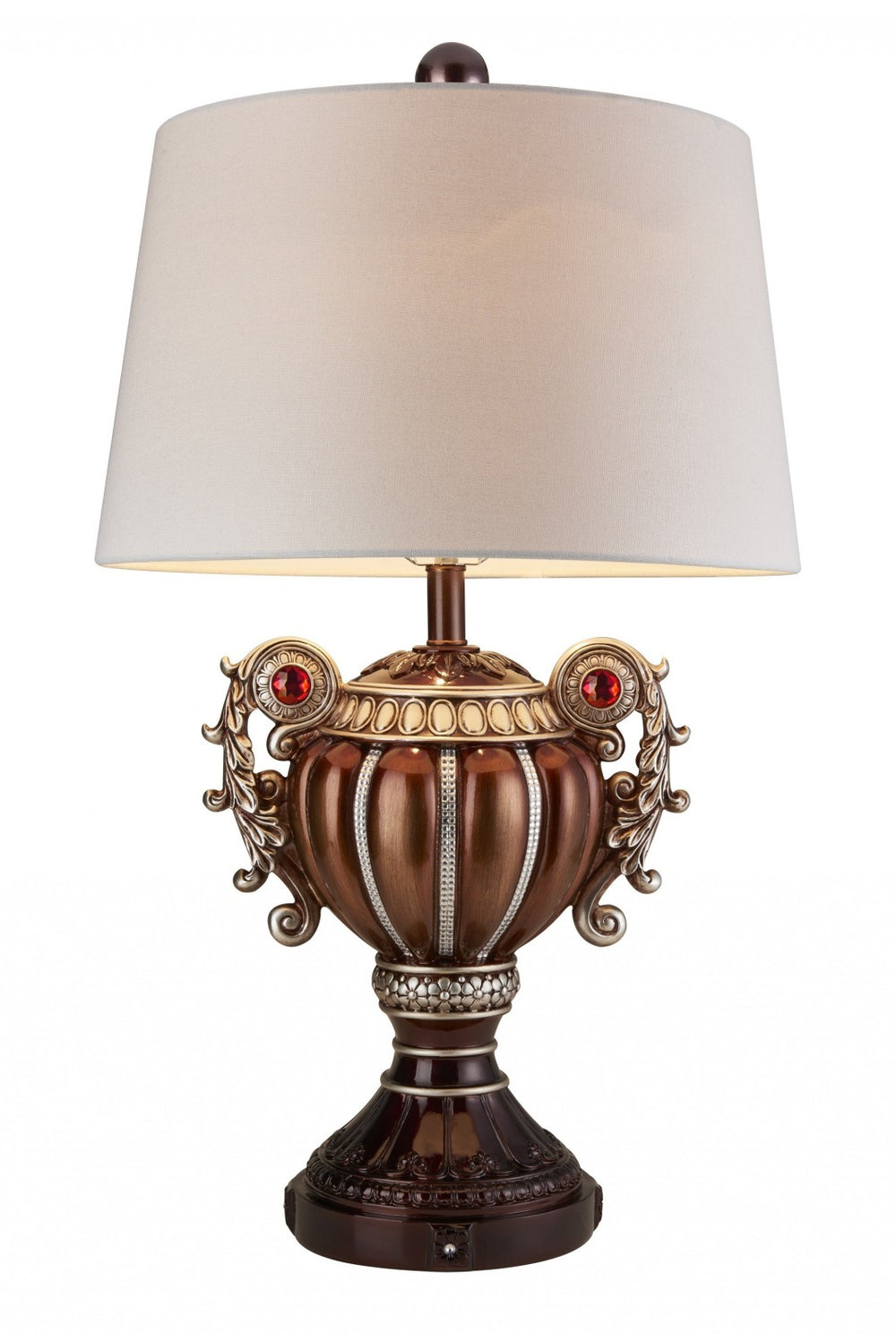HomeRoots Tall Bronze Urn Table Lamp with Jewel Accents - Elegant Lighting for Living Rooms & Bedrooms 468655
