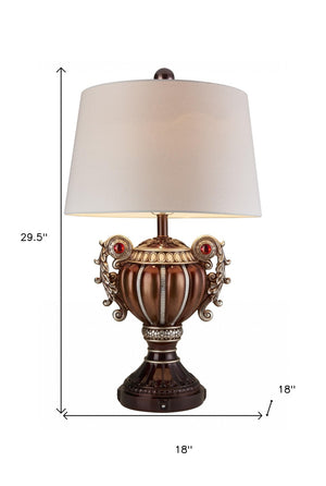 HomeRoots Tall Bronze Urn Table Lamp with Jewel Accents - Elegant Lighting for Living Rooms & Bedrooms 468655
