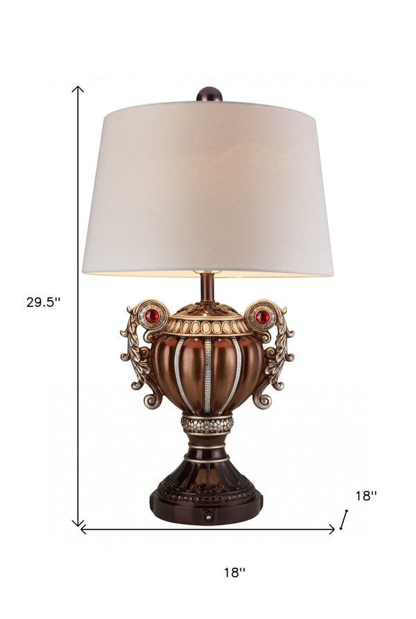 HomeRoots Tall Bronze Urn Table Lamp with Jewel Accents - Elegant Lighting for Living Rooms & Bedrooms 468655