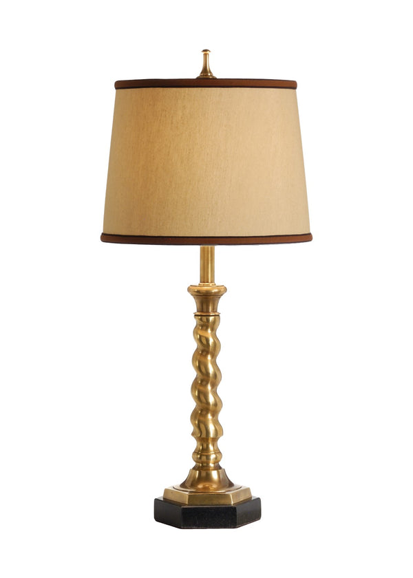 Wildwood Rope Twist Candlestick Lamp In Solid Cast Brass With Patina Marble Base — Sculptural Accent Lighting 46866