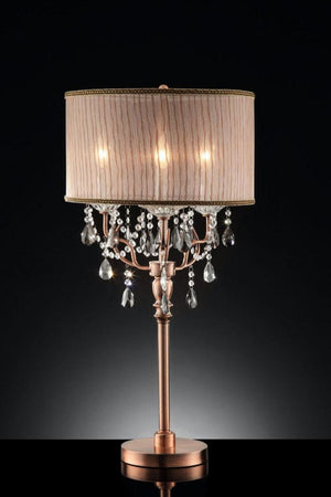 HomeRoots 32" Glamorous Rose Gold Faux Crystal Accent Lamp with Dusty Rose Shade - Chic Home Decor Light 468665