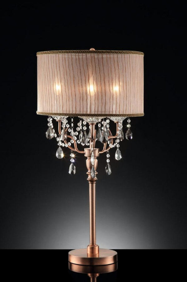 HomeRoots 32" Glamorous Rose Gold Faux Crystal Accent Lamp with Dusty Rose Shade - Chic Home Decor Light 468665