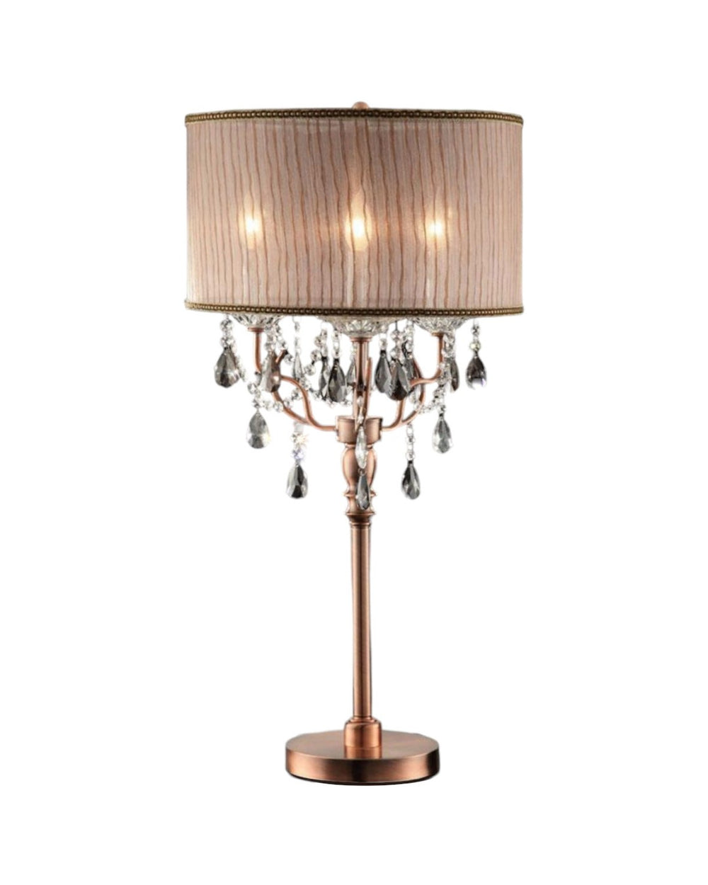 HomeRoots 32" Glamorous Rose Gold Faux Crystal Accent Lamp with Dusty Rose Shade - Chic Home Decor Light 468665
