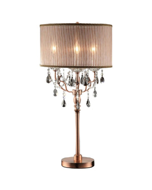 HomeRoots 32" Glamorous Rose Gold Faux Crystal Accent Lamp with Dusty Rose Shade - Chic Home Decor Light 468665