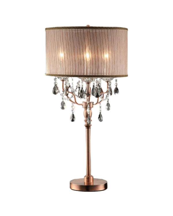 HomeRoots 32" Glamorous Rose Gold Faux Crystal Accent Lamp with Dusty Rose Shade - Chic Home Decor Light 468665