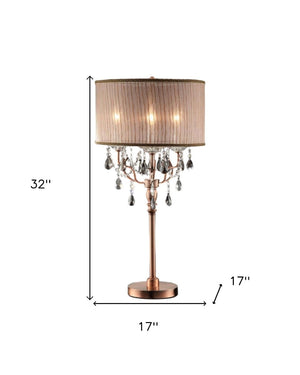 HomeRoots 32" Glamorous Rose Gold Faux Crystal Accent Lamp with Dusty Rose Shade - Chic Home Decor Light 468665
