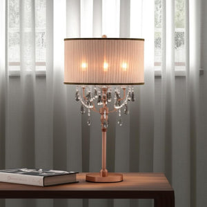 HomeRoots 32" Glamorous Rose Gold Faux Crystal Accent Lamp with Dusty Rose Shade - Chic Home Decor Light 468665