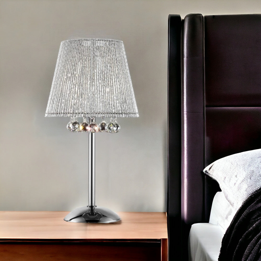 Homeroots Dreamy Silver Table Lamp With Crystal Accents   468668